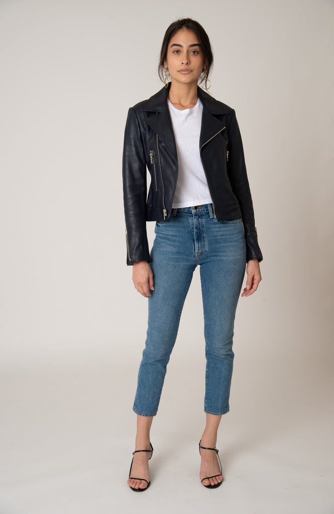 Laurel Canyon Leather Jacket - Navy