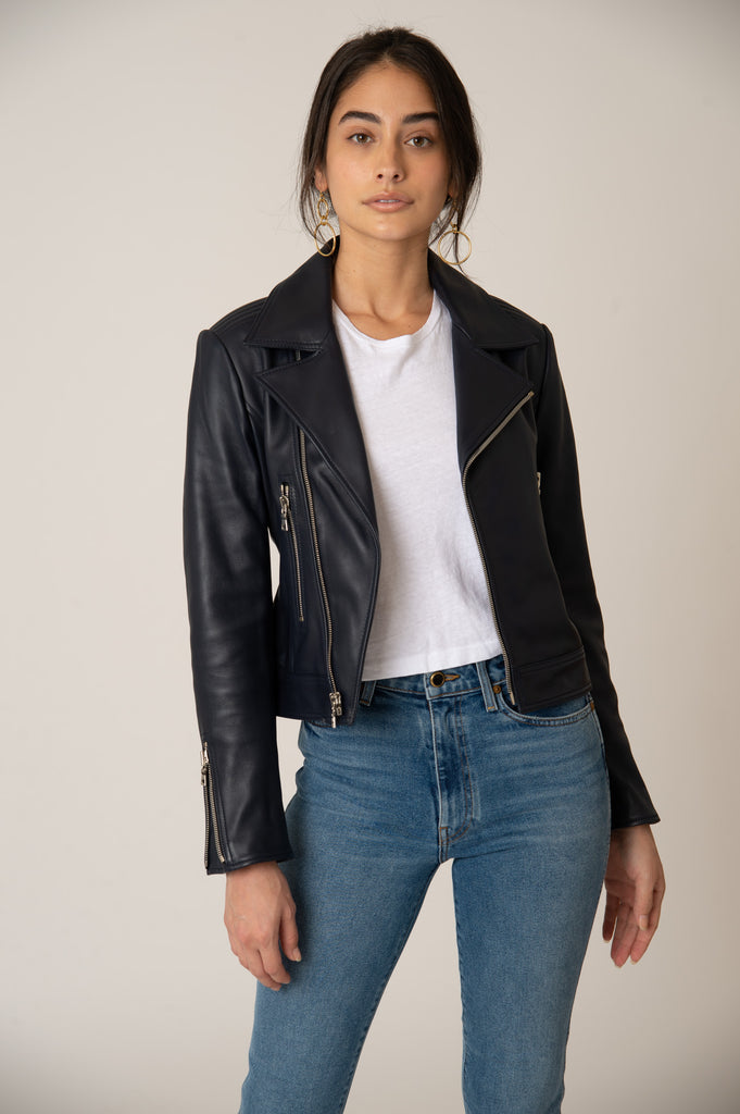 Katro Laurel Canyon Leather Jacket Navy