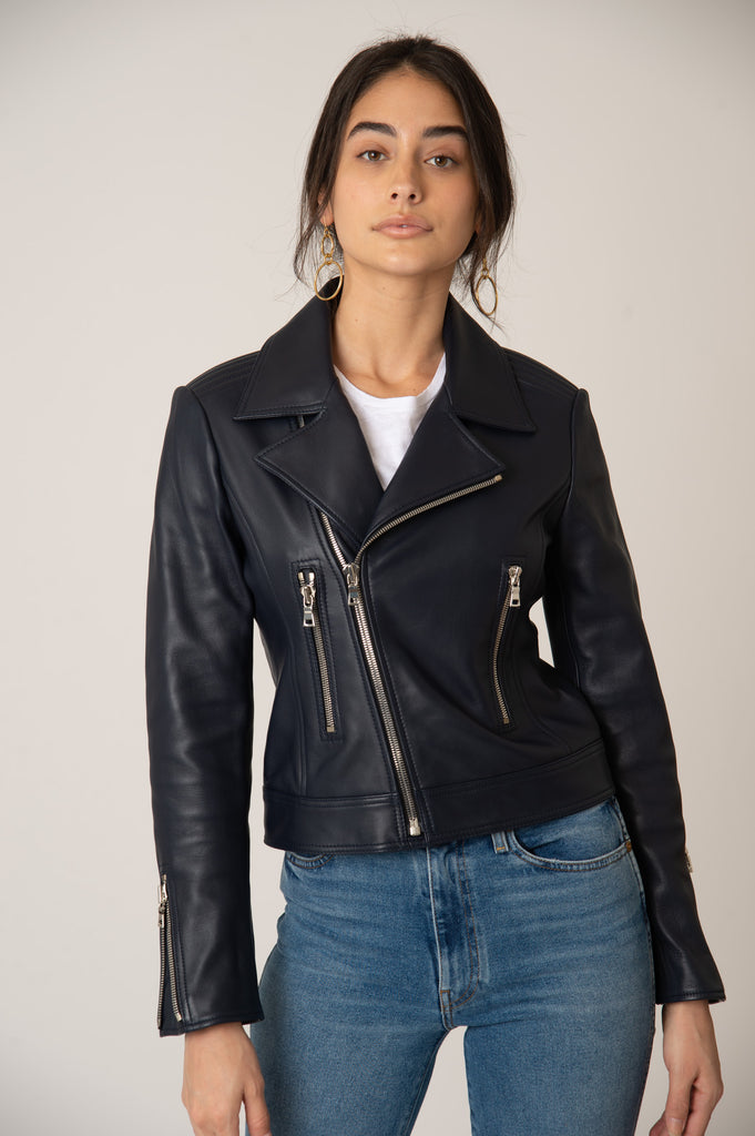 Katro Laurel Canyon Leather Jacket Navy Closed